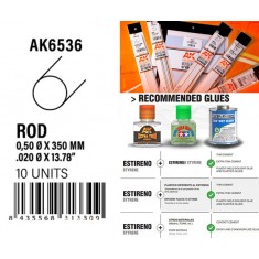 Styrene Rod 0.50 diameter x 350mm (10pcs)