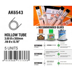 Styrene Hollow Tube 3.00dx350mm, W.T. 0.7mm (5pcs)