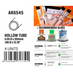 Styrene Hollow Tube 5.00dx350mm, W.T. 0.7mm (4pcs)