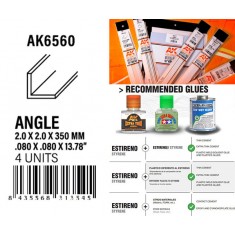 Styrene Angle 2.0 x 2.0 x 350mm (4pcs)