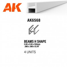 Styrene Beams H Shape (height 2.0, flank 2.0, length 350mm, 4 white polystyrene strips)