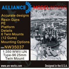 1/350 WWII IJN Type-96 25mm Twin Mount (6 Twin Mounts/12 Guns)