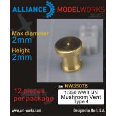 1/350 WWII IJN Mushroom Vent Type 4 (D: 2.0mm, H: 2.0mm)(12 Machined Vents)
