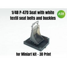 1/48 P-47D Seat with White Textil Seat Belts & Buckles for MiniArt