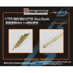 1/700 HMS Mk-8 4.5" (114mm)/55 Gun Brass Barrels (4pcs)