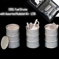 1/35 200L Fuel Drums with Assorted Rubbish Kit (4pcs)