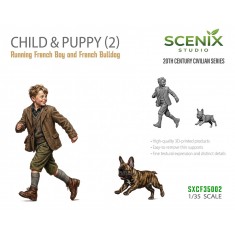 1/35 20th Century Civilian - Child & Puppy #Running Boy and French Bulldog