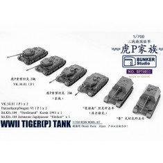 1/700 WWII German TIGER (P) Tanks: VK.30.01P x2 Pzkpfw VI P x2, Ferdinand x1, Elephant x1