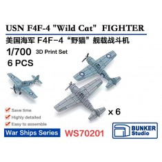 1/700 USN F4F-3 'Wild Cat' Fighter (6pcs) with Decals