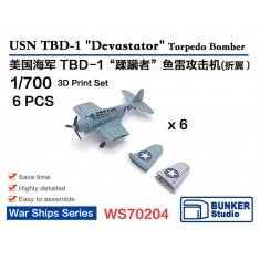 1/700 USN TBD-1 'Devastator' Torpedo Bomber Folded (6pcs) with Decals