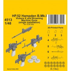1/48 HP.52 Hampden B.Mk.I Vickers K and Browning Machine Guns for ICM kits