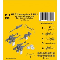 1/48 HP.52 Hampden B.Mk.I - Vickers K Rear Machine Gun (twin installation) for ICM kits