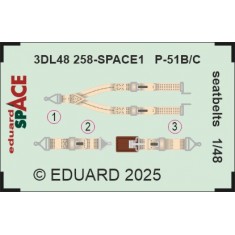 1/48 P-51B/C Seatbelts Interior 3D Decals for Eduard kits