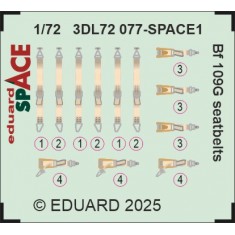 1/72 Messerschmitt Bf 109G Seatbelts Interior 3D Decals for Eduard kits