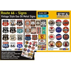 1/24 Route 66 - Signs / Vintage Style Gas Oil Metal Signs