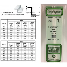 Opaque White Polystyrene Z Channel 0.080''/2.0mm (4pcs)