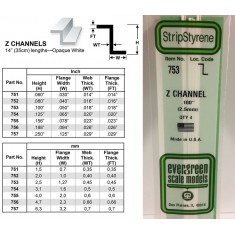 Opaque White Polystyrene Z Channel 0.100''/2.5mm (4pcs)