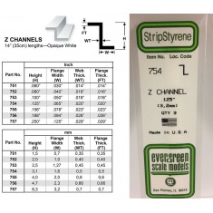 Opaque White Polystyrene Z Channel 0.125''/3.2mm (3pcs)