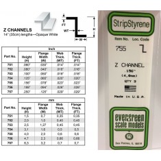 Opaque White Polystyrene Z Channel 0.156''/4.0mm (3pcs)