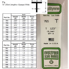 Opaque White Polystyrene T Shape 0.123''/3.1mm (3pcs)