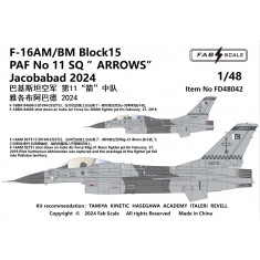 1/48 Pakistan Air Force F-16AM/BM Block 15 No.11 SQ Arrows Jacobabad 2024 Decal & & PE parts
