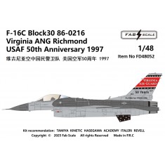 1/48 Virginia ANG F-16C Block 30 86-0216 USAF 50th Anniversary 1997 Decal