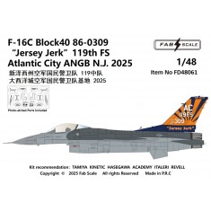 1/48 USAF F-16C Block 40 Jersey Jerk 119th FS Atlantic City ANGB 2025 Decal & PE parts
