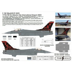 1/72 F-16C Block 30 87-0225 177th FW NJ Atlantic City Airport 2023 Decal