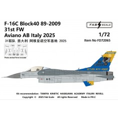 1/72 F-16C Block 40 89-2009 31st FW Aviano AB Italy 2025 Decal & PE parts