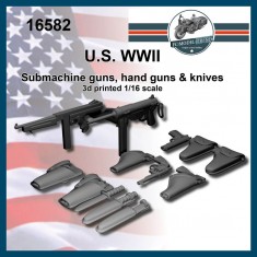 1/16 WWII US Submachine Guns, Hand Guns and Knives (3D Printed Kits)