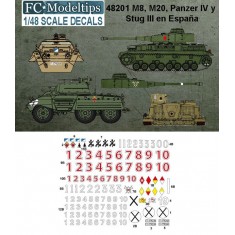 Decals for 1/48 Panzer IV, StuG III, M8, M20 in Spain