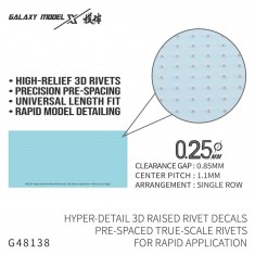 3D Raised Rivet Decals (0.25mm Dia., 0.85mm Gap, 1.1mm Pitch, High)