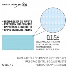 3D Raised Rivet Decals 2 Parallel Rows (0.15mm Dia., 0.35mm Gap, 0.5mm Pitch, High)