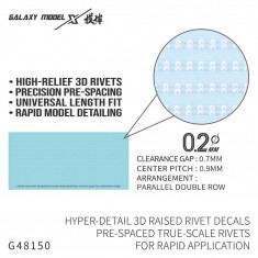 3D Raised Rivet Decals 2 Parallel Rows (0.2mm Dia., 0.7mm Gap, 0.9mm Pitch, High)