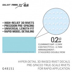 3D Raised Rivet Decals 2 Staggered Rows (0.2mm Dia., 0.5mm Gap, 0.7mm Pitch, High)
