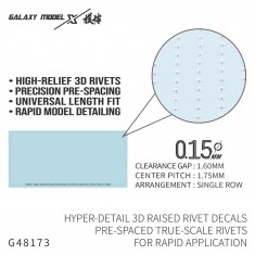 3D Raised Rivet Decals (0.15mm Dia., 1.6mm Gap, 1.75mm Pitch, High)