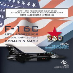 1/48 F-16C 18th Aggressor Mask and Decals for Tamiya #61106 Kit