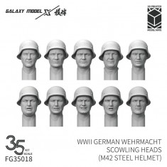 1/35 WWII German Wehrmacht Scowling Heads w/M42 Steel Helmet