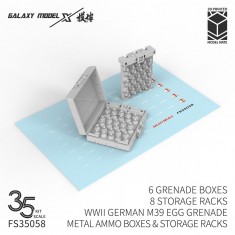1/35 WWII German M39 Egg Grenade Ammo Boxes n Storage Racks (6 Boxes, 8 Racks)
