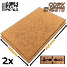 Cork Sheets for Diorama Terrain and Miniature Bases (2pcs, 198x298x2mm)