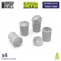 1/48 Modern / Sci-fi - Trash Cans for Dioramas, Scale Models, Board Games (4pcs)