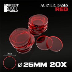 Acrylic Bases Round Clear Red (25mm, 20pcs)
