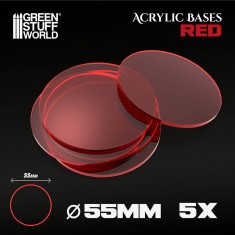 Acrylic Bases Round Clear Red (55mm, 5pcs)