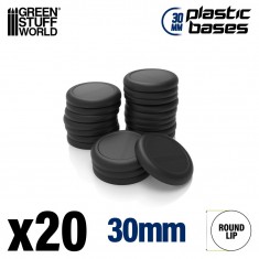 Plastic Bases - Round Lip 30mm for Miniature Figures (20pcs, 3mm Thick)