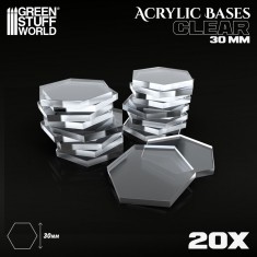 Acrylic Bases - Hexagonal 30mm Clear for Miniature Figures (20pcs, 3mm Thick)