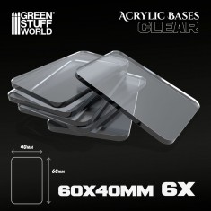 Acrylic Bases - Rectangular 60x40mm Clear for Miniature Figures (6pcs, 3mm Thick)