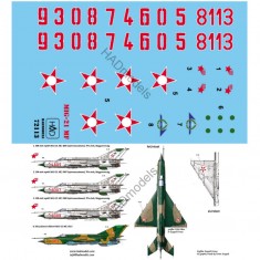 Decals for 1/72 MiG-21MF (Hungarian Air Force 9307/9308/4605/8113 Blue kivalo)