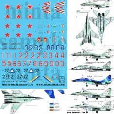 Decals for 1/72 MiG-29 B/UB (Myanmar 2702, Russian blue 32/08, HunAF)