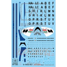 1/144 Tu-154 B/B-1 70's-80's Years MALEV Dry-Water Decal sheet