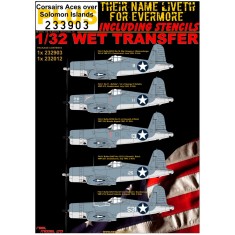 Decals for 1/32 Vought F4U-1 Corsairs Aces over Solomon Islands Stencils